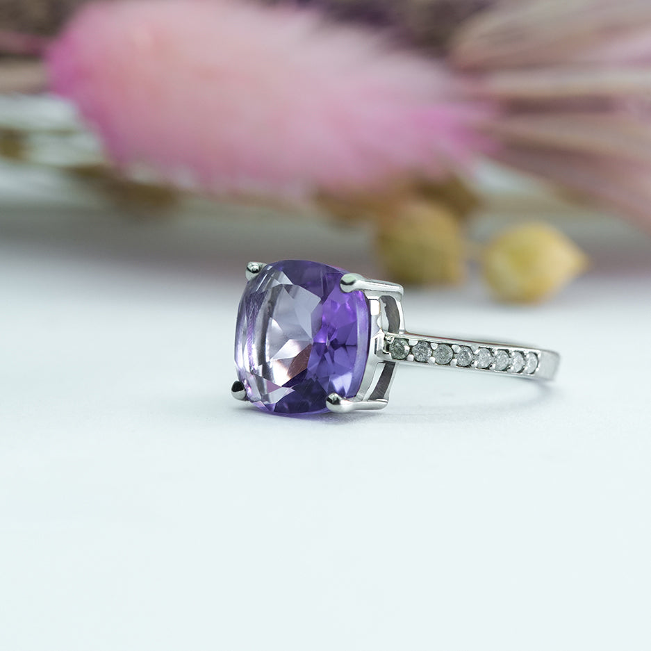 Purple Square Silver Ring