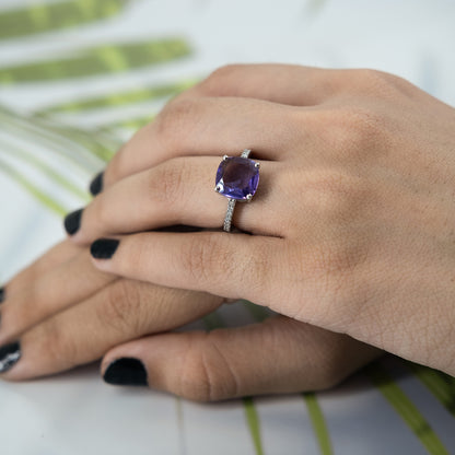 Purple Square Silver Ring