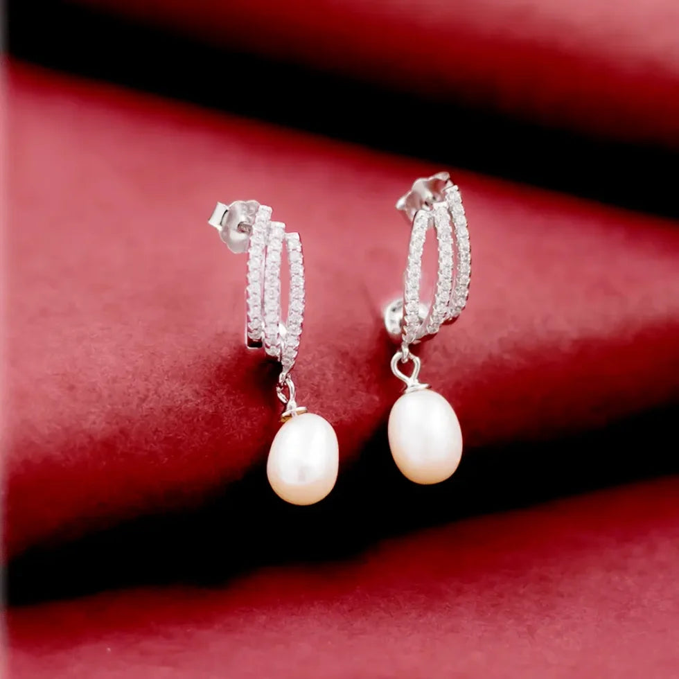 Pearl and Silver Drops Earrings