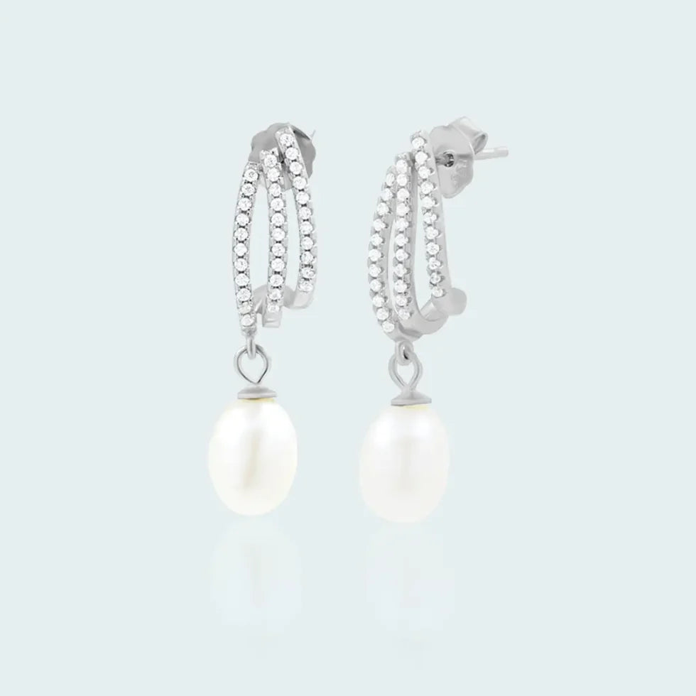 Pearl and Silver Drops Earrings