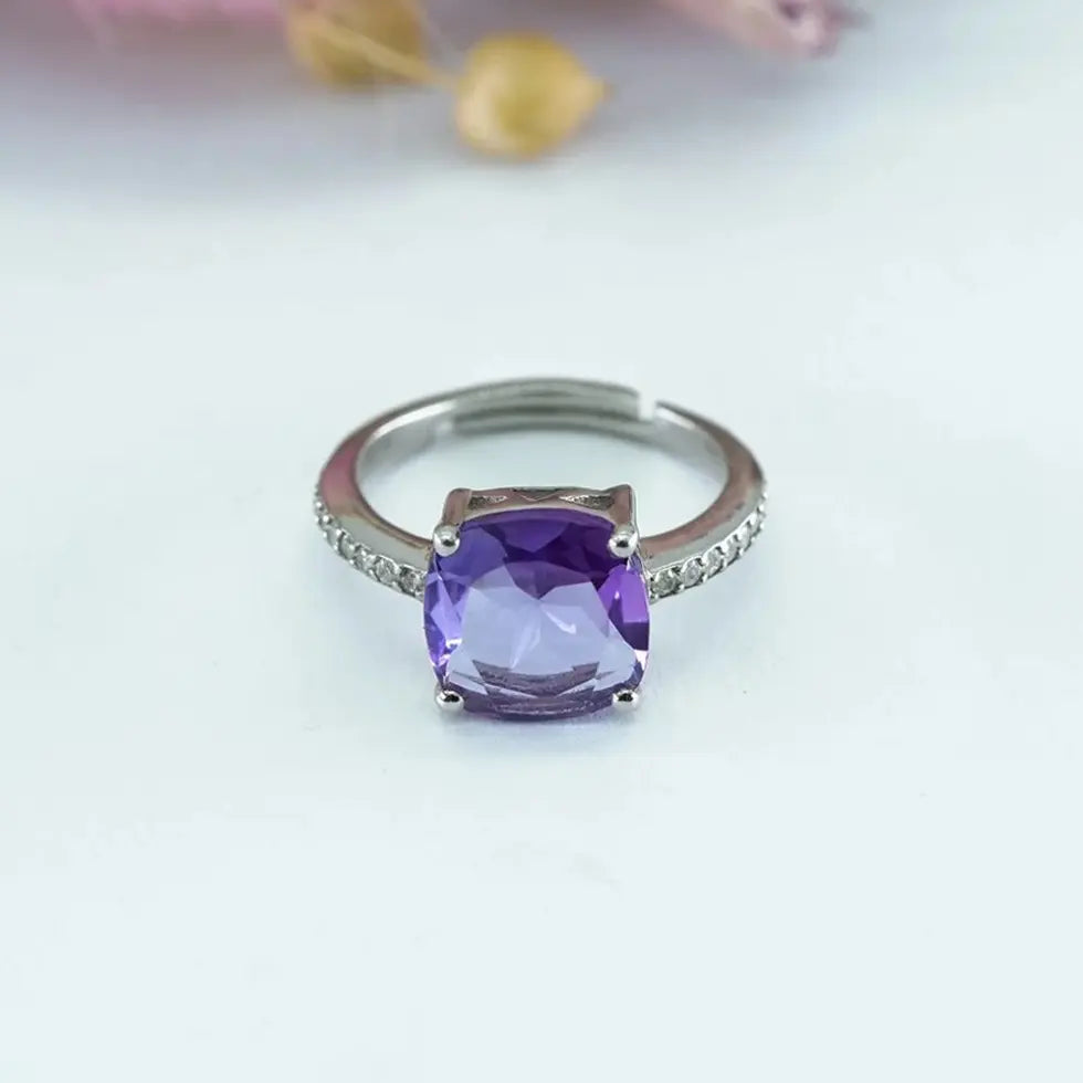 Purple Square Silver Ring